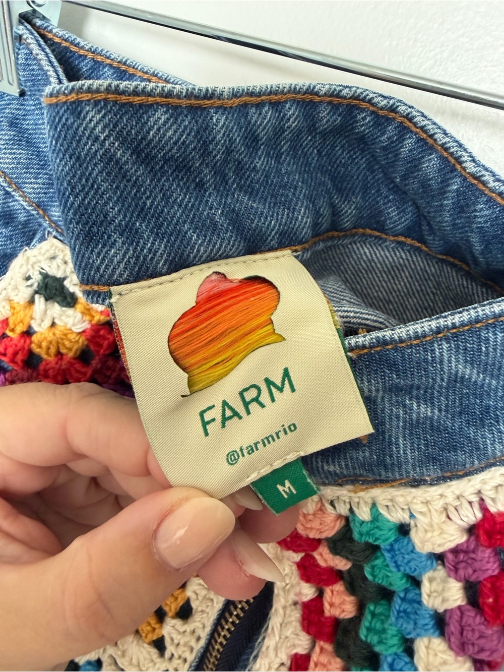 Farm Rio Multicolor Crochet Denim Shorts - Picture 4 of 5